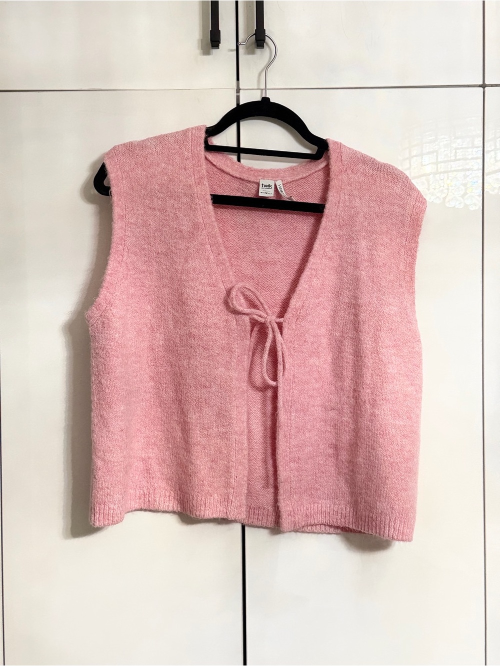 Simons Pink Knit Tie-Front Sleeveless Cardigan Vest
